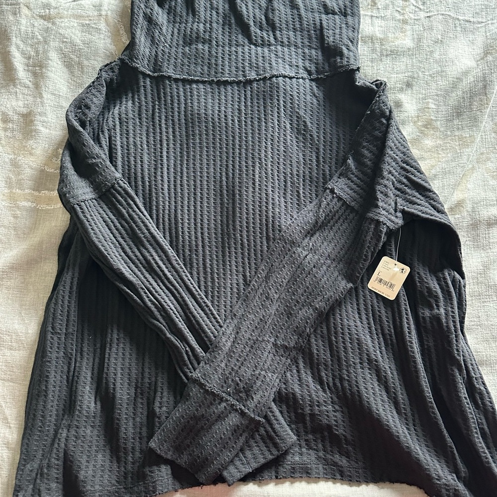 Free People Charcoal Textured Long Sleeve Top